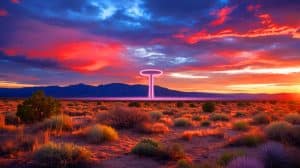 Illustration of the aftermath of the Trinity Test in New Mexico, highlighting its impact on nearby communities, created by artificial intelligence.