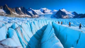 Illustration of an ice core extraction from Mont Blanc’s Dôme du Goûter glacier, generated by artificial intelligence.