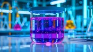 Illustration of a hydrogen-rich liquid developed by researchers at EPFL and Kyoto University, stable at room temperature, generated by artificial intelligence.