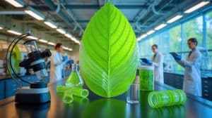 Scientists Claim “Revolutionary Move” as They Harness Nature to Transform $500 Billion Plastic Industry but Critics Warn of Unforeseen Ecological Consequences Illustration of a bioplastic material inspired by the structure of a leaf, highlighting its potential for sustainable packaging, generated by artificial intelligence.