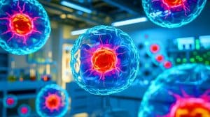 Illustration of artificial cells engineered to mimic natural circadian rhythms, generated by artificial intelligence.