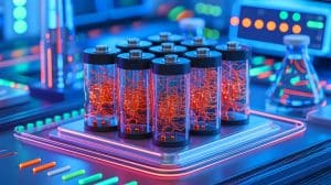 Illustration of manganese-based sodium-ion batteries enhanced with copper, generated by artificial intelligence.