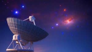 Illustration of quasars and distant galaxies, generated by artificial intelligence.