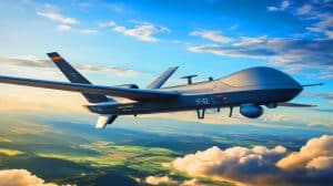 Illustration of the YFQ-42A unmanned combat aircraft designed to enhance European defense capabilities, generated by artificial intelligence.