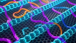 Illustration of a synthetic membrane controlling ion flow, generated by artificial intelligence.