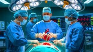 Illustration of a heart transplant surgery, generated by artificial intelligence.
