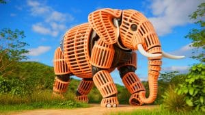 Illustration of an elephant-inspired robot with a foam lattice structure, generated by artificial intelligence.