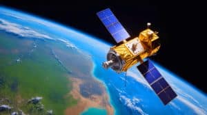 Illustration of an AI-driven satellite autonomously capturing images in orbit without human intervention.
