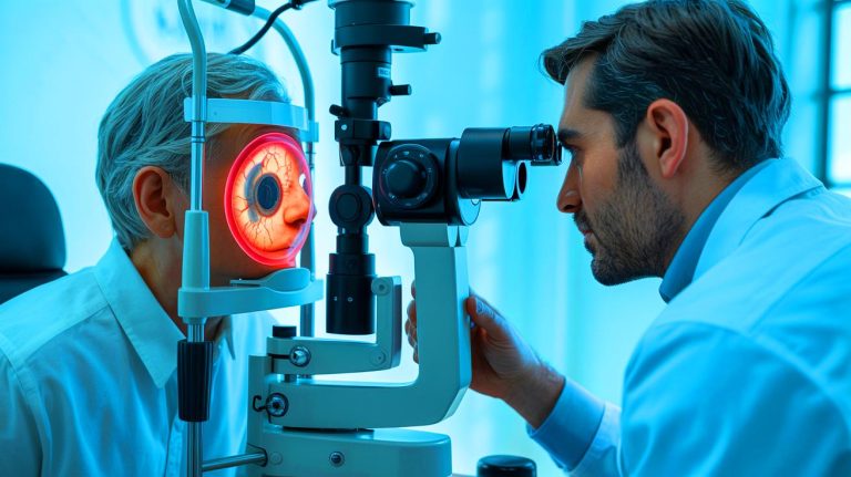 “Early Eye Tests Spark Anxiety”: The US Faces Alzheimer’s Risk Revelation Years Ahead Illustration of a patient undergoing a comprehensive eye exam to detect early signs of Alzheimer's disease.