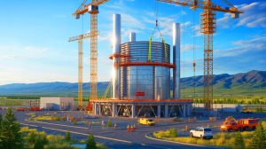 Illustration of the Aalo-X sodium-cooled modular nuclear reactor under construction in Idaho.