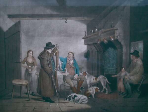 Antique engraving of George Morland Painting: "Innocence Alarm'd". Engraved by R. Smith.