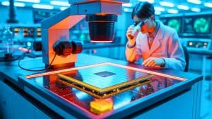 Illustration of the first wafer-scale indium selenide chip developed by scientists in China.
