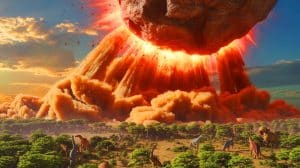 Illustration of the asteroid impact event that triggered massive earthquakes and led to the extinction of the dinosaurs.