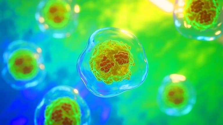 Illustration of synthetic cell-like structures used to study circadian rhythms.