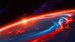 Illustration of the abiotic process producing oxygen in a planetary atmosphere.