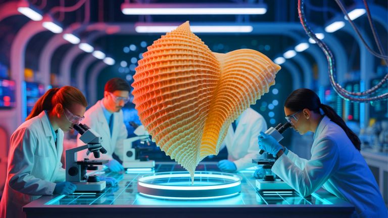 Illustration of Georgia Tech's seashell-inspired material enhancing recycled plastics.