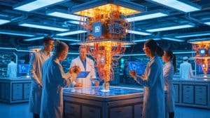 Illustration of AI contributing to advancements in quantum computing error reduction.