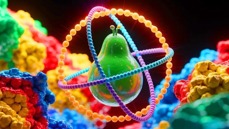 MIT Method Reveals New Insights Inside Atom’s Nucleus, Offering Breakthroughs in Scientific Understanding and Technological Advances Illustration of the radium atom’s pear-shaped nucleus surrounded by electrons, with an electron depicted as a yellow ball with an arrow.