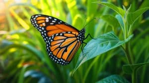 Illustration of a monarch butterfly with a newly transplanted wing taking flight.