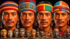 Illustration of digitally reconstructed faces of pre-Hispanic individuals from Colombia.