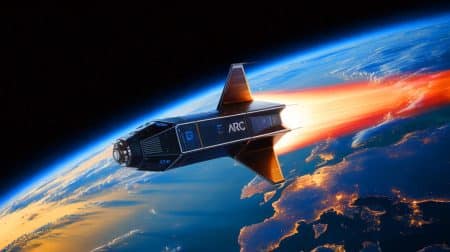This New Space Vehicle Destroys Delivery Time: Supplies to Your Doorstep in Under an Hour (It’s Happening Now) Illustration of the Arc spacecraft delivering cargo from orbit to Earth.
